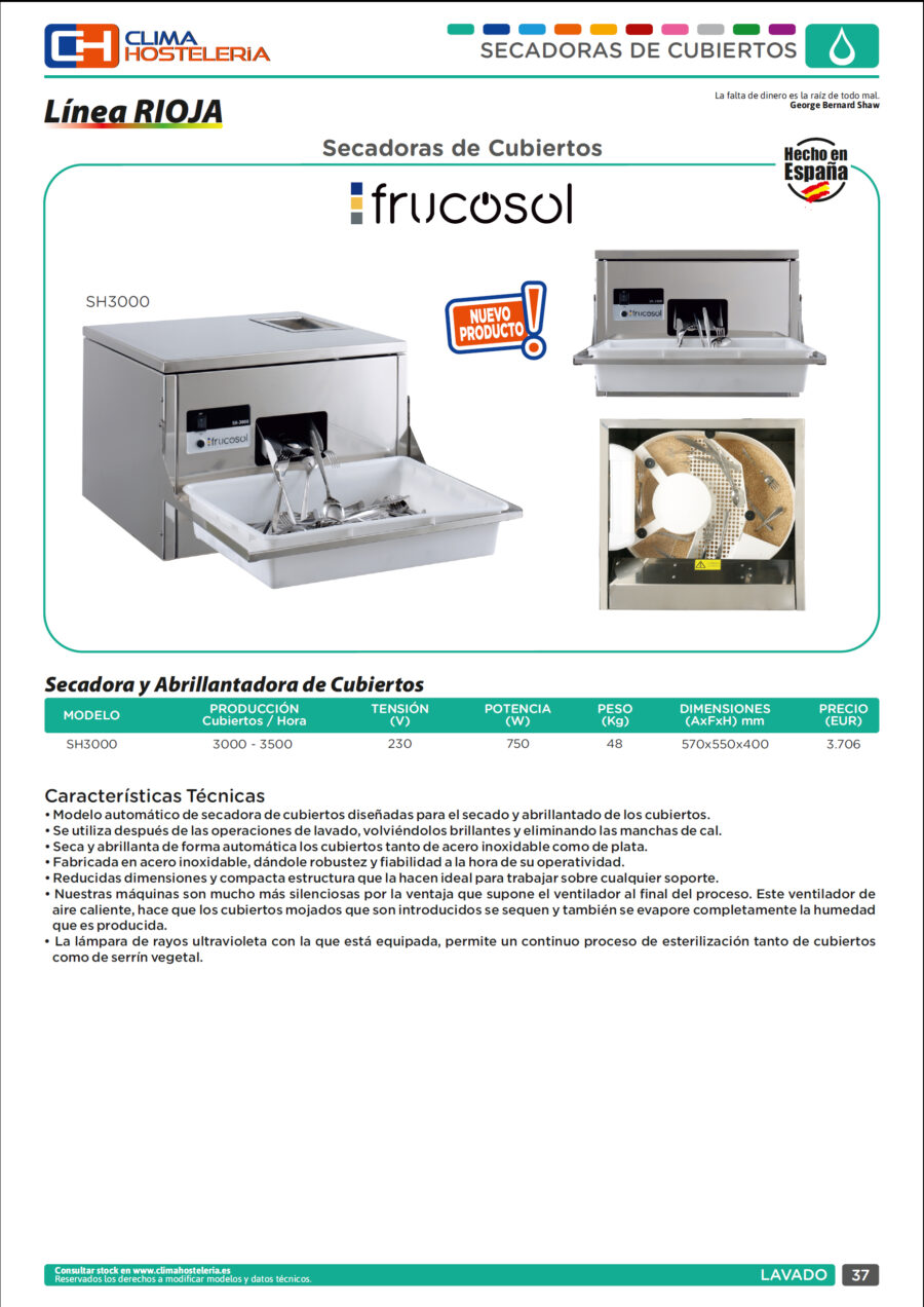Secadora y Abrillantadora de Cubiertos SH3000 Clima Hostelería