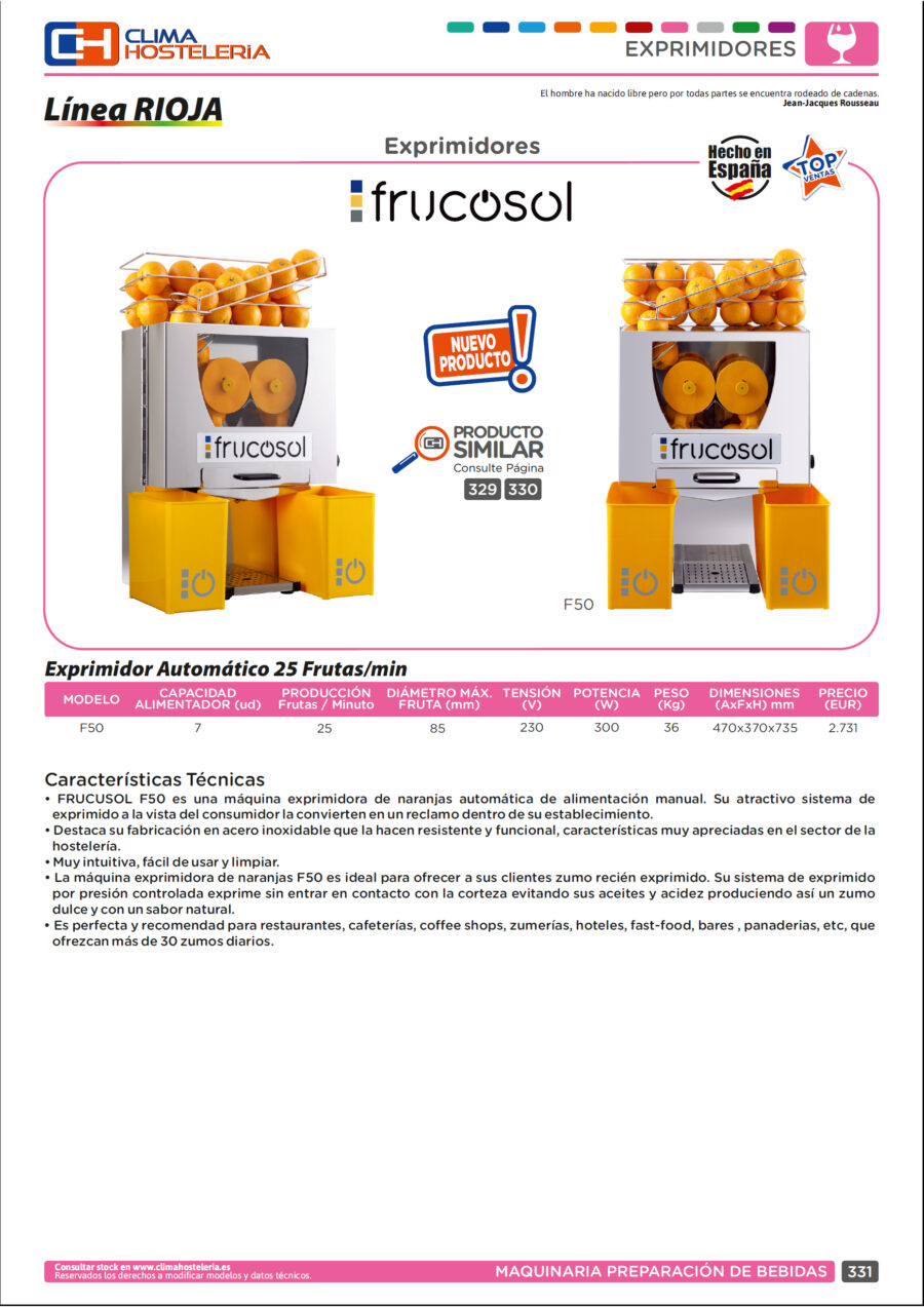 Exprimidor Automático 25 Frutas/min F50 Clima Hostelería