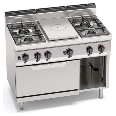 Cocina-4-Fuegos-a-Gas-con-Placa-Radiante-+-Horno-GN-2-1-Modular-GAMA-Macros-700---1200x714x900h-mm-G7T4P4F+FG-BERTO’S