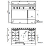 Cocina-4-Fuegos-a-Gas-con-Placa-Radiante-+-Horno-GN-2-1-Modular-GAMA-Macros-700---1200x714x900h-mm-G7T4P4F+FG-BERTO’S