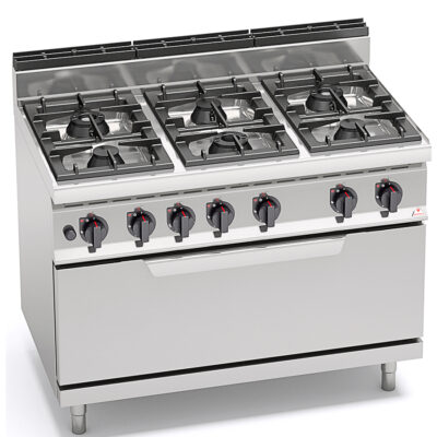 Cocina-6-Fuegos-a-Gas-+Horno-Maxi-Modular-Versión-Potenciada-GAMA-Macros-700---1200x714x900h-mm-G7F6P+T-BERTO’S