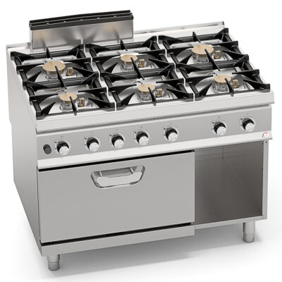 Cocina-a-Gas-6-Fuegos-+-Horno-a-gas--2-1-GN-Modular-Gama-S-900---1200x900x900h-mm-SG9F6PS+FG-BERTO’S