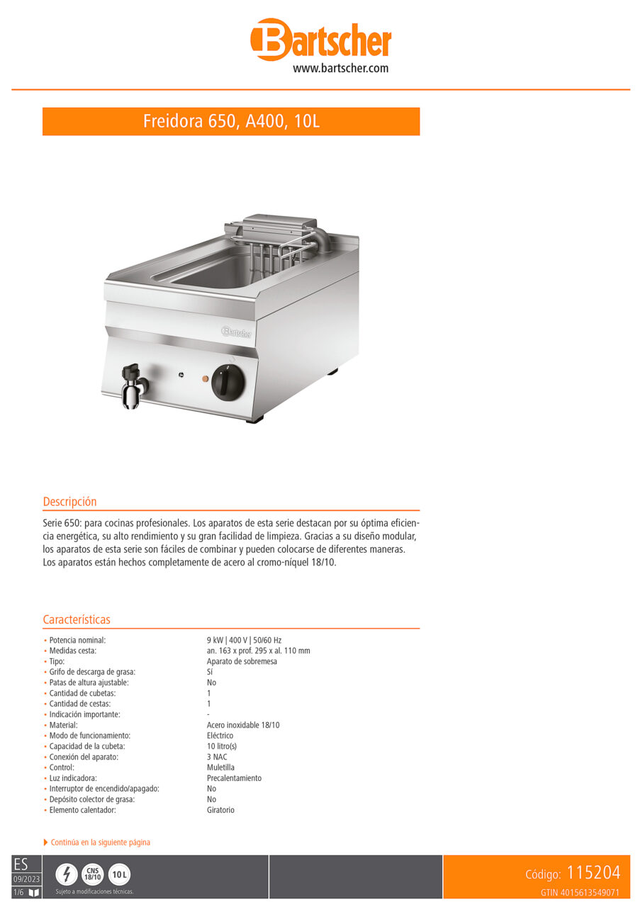 Freidora-Eléctrica-10-Litros-Sobremesa-con-Grifo-de-Vaciado-Gama-650---400x650x295h-mm-115204-Bartscher1