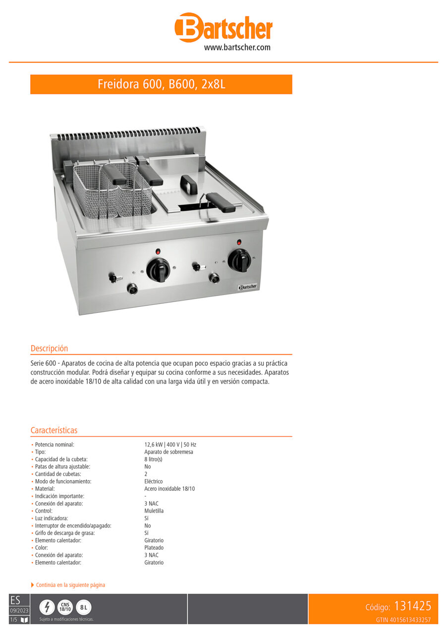 Freidora-Eléctrica-8-Litros-Sobremesa-con-Grifo-de-Vaciado-Gama-600---600x600x290h-mm-131425-Bartscher.j1pg