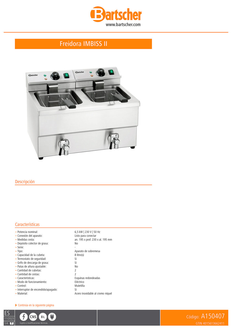 Freidora-Eléctrica-Sobremesa-8-+-8-Litros-con-Grifo-de-Vaciado-2-Cestas-Gama-IMBISS-II-589x480x405h-mm-A150407-Bartscher2