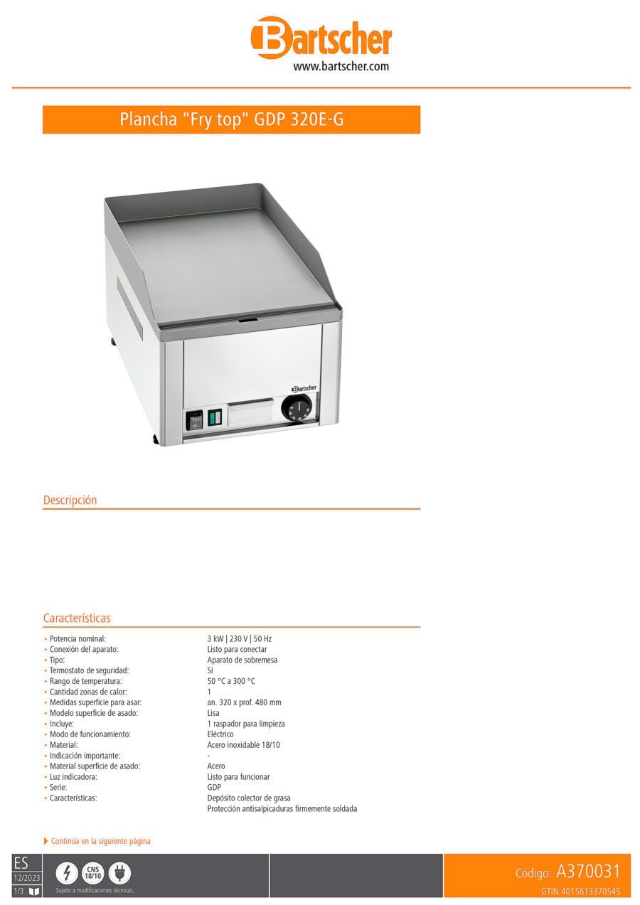 Fry-top-Eléctrico-Sobremesa-de-Acero-Inoxidable-Placa-Lisa-Gama-GDP-325x580x310h-mm-A370031-Bartscher2