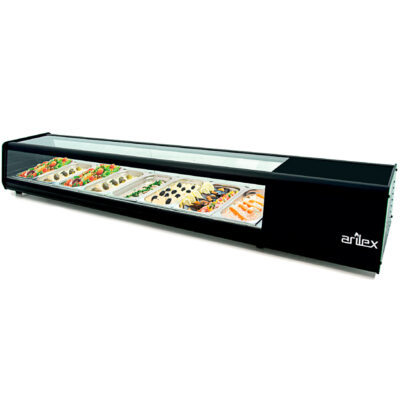 Vitrina-Expositora-Refrigera-para-Tapas-Cristal-Recto-Sobre-mostrador-8-Bandejas-GN13---1808x390x287h-mm-8VTG-PLANA-ARILEX