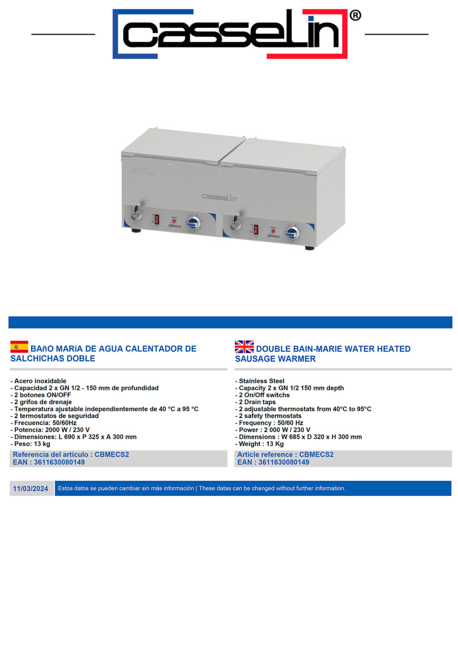 Calentador-de-salchichas-al-Baño-María-2-Cubas--GN-1-2-con-Grifo-de-Vaciado-Sobremesa-690x325x300h-mm-CBMECS2-Casselin4