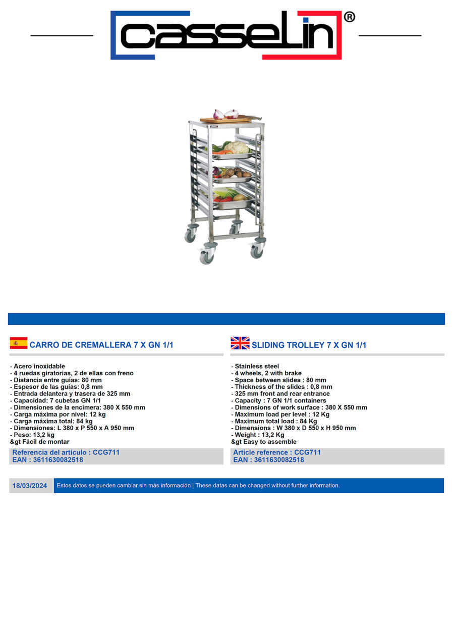 Carro-Bandejero-de-Acero-Inoxidable-7-Bandejas-GN-1-1-Gastronorm-380x550x950h-mm-CCG711-Casselin1