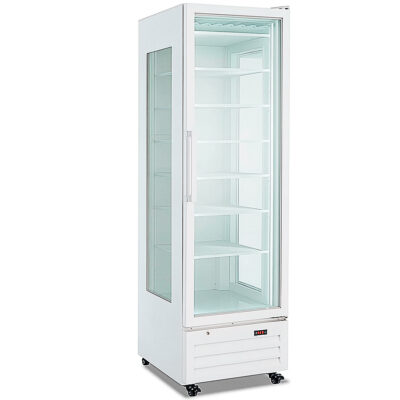 https://donbar.es/wp-content/uploads/2025/06/Vitrina-Expositora-de-Congelacion-para-Pasteleria-1-Puerta-de-Cristal-418-Litros-en-Blanco-6-Estantes-600x700x2020h-mm-KFR-410-N-W-HorekusVV.jpg