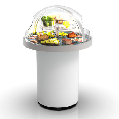 Buffet Isla Refrigerada Circular 360º 1 Estante Cristal Curvo 950x950x1350h mm BUF360P Sayl