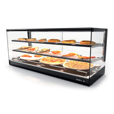 Vitrina Expositora Caliente para Tapas Baño María 2 Estantes Calor Seco Cristal Recto Sobremesa Gama LOGIC TRIPLE 1190x395x460h mm CLO26S-2 Sayl