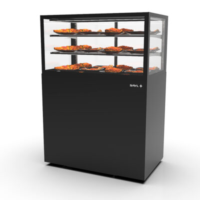 Vitrina Expositora Caliente Integra con Base Cristal Recto 2 Estantes 1000x600x1400h mm IN100/50-140C Sayl