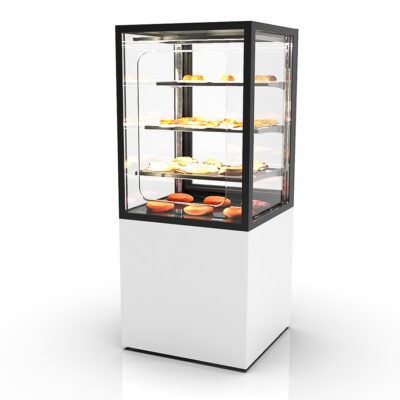 Vitrina Expositora Caliente Integra con Base Cristal Recto 3 Estantes 600x600x1400h mm IN60/80-140CG Sayl