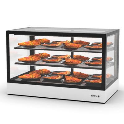 Vitrina Expositora Caliente Sobremostrador Integra Compacta Cristal Recto 2 Estantes 1000x600x650h mm IN-100-60C Sayl