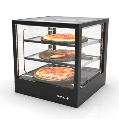 Vitrina Expositora Caliente Sobremostrador Integra Compacta Cristal Recto 2 Estantes 600x600x650h mm IN-60-60CG Sayl