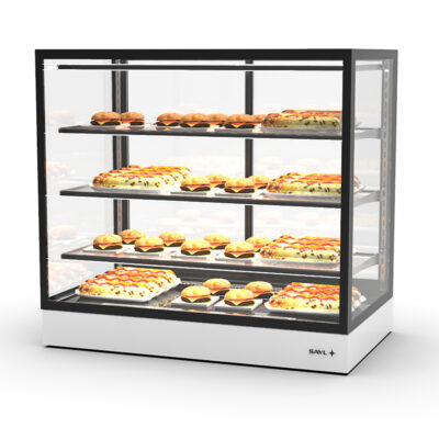 Vitrina Expositora Caliente Sobremostrador Integra Compacta Cristal Recto 3 Estantes 1000x600x950h mm IN-100-90C Sayl