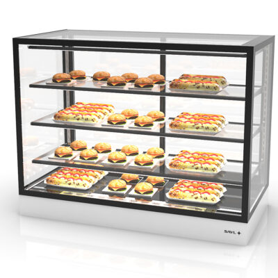 Vitrina Expositora Caliente Sobremostrador Integra Compacta Cristal Recto 3 Estantes 1200x600x950h mm IN-120-90C Sayl