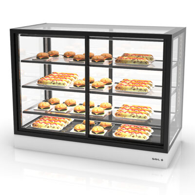 Vitrina Expositora Caliente Sobremostrador Integra Compacta Cristal Recto 3 Estantes 1200x600x950h mm IN-120-90CA Sayl