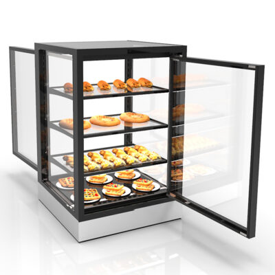 Vitrina Expositora Caliente Sobremostrador Integra Compacta Cristal Recto 3 Estantes 600x600x950h mm IN-60-90CA Sayl