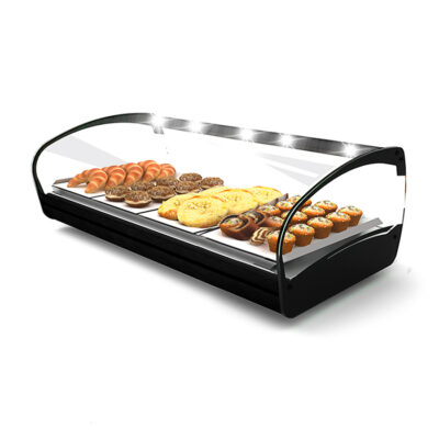 Vitrina Expositora Caliente para Tapas Calor Seco Cuba Plana Cristal Curvo Sobremesa Gama SHARK 840x395x270h mm SHK4L Sayl