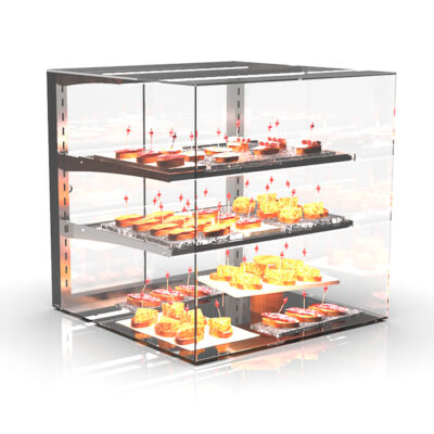 Vitrina Expositora Neutra para Pastelería 2 Estantes Cristal Recto Sobremesa Gama Visión 600x600x515h mm EPV60 Sayl