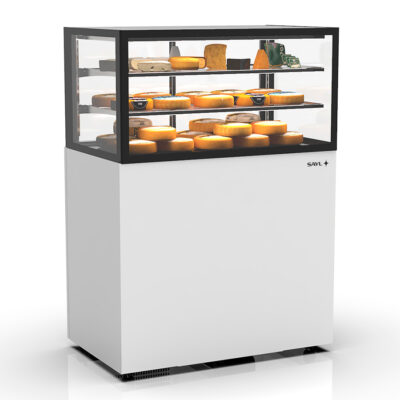 Vitrina Expositora Refrigerada con Control de Humedad para Pastelería Integra con Base Cristal Recto 2 Estantes 1000x600x1400h mm IN100/50-140H Sayl