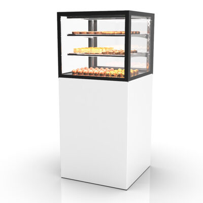 Vitrina Expositora Refrigerada con Control de Humedad para Pastelería Integra con Base Cristal Recto 2 Estantes 600x600x1400h mm IN60/50-140H Sayl