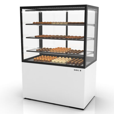 Vitrina Expositora Refrigerada con Control de Humedad para Pastelería Integra con Base Cristal Recto 3 Estantes 1000x600x1400h mm IN100/80-140H Sayl
