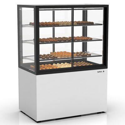 Vitrina Expositora Refrigerada con Control de Humedad para Pastelería Integra con Base Cristal Recto 3 Estantes 1000x600x1400h mm IN100/80-140HA Sayl