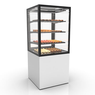 Vitrina Expositora Refrigerada con Control de Humedad para Pastelería Integra con Base Cristal Recto 3 Estantes 600x600x1400h mm IN60/80-140H Sayl