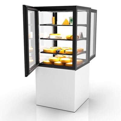 Vitrina Expositora Refrigerada con Control de Humedad para Pastelería Integra con Base Cristal Recto 3 Estantes 600x600x1400h mm IN60/80-140HA Sayl