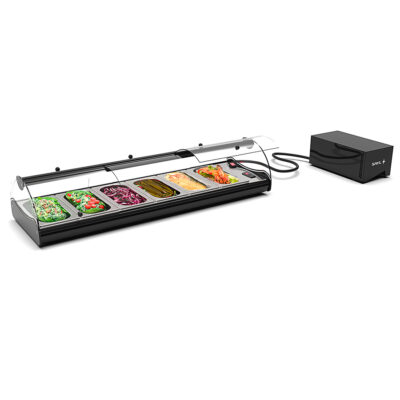 Vitrina Expositora Refrigerada para Buffets 6 Bandejas GN 1/3x40 Cristal Curvo Sobremesa Grupo Remoto Gama Self Service 1175x395x245h mm S6GR Sayl