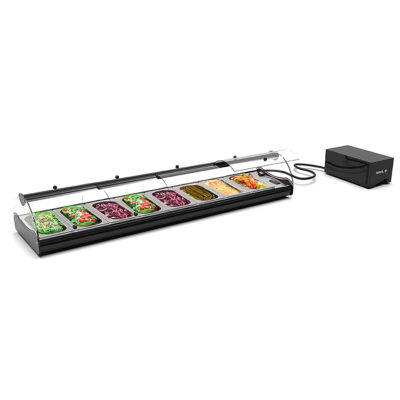 Vitrina Expositora Refrigerada para Buffets 8 Bandejas GN 1/3x40Cristal Curvo Sobremesa Grupo Remoto Gama Self Service 1540x395x245h mm S8GR Sayl