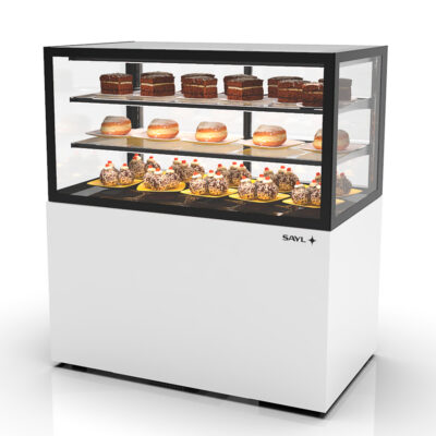 Vitrina Expositora Refrigerada para Pastelería Integra con Base Cristal Recto 2 Estantes 1000x600x1100h mm IN100/50-110 Sayl