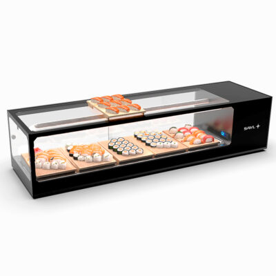Vitrina Expositora Refrigerada para Sushi Cuba Plana Cristal Recto Sobremesa Gama LOGIC 1320x380x300h mm VTLG6SP Sayl