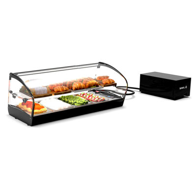 Vitrina Expositora Refrigerada para Tapas 1 Estante 4 Bandejas GN 1/3x40 Cristal Curvo Sobremesa Grupo Remoto Gama SHARK 1190x380x340h mm SK24GR Sayl