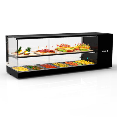 Vitrina Expositora Refrigerada para Tapas 1 Estante 6 Bandejas GN 1/3x40 Cristal Recto Sobremesa Gama LOGIC TRIPLE 1320x380x460h mm VTLG26-1 Sayl