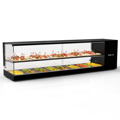 Vitrina Expositora Refrigerada para Tapas 1 Estante 8 Bandejas GN 1/3x40 Cristal Recto Sobremesa Gama LOGIC TRIPLE 1680x380x460h mm VTLG28-1 Sayl