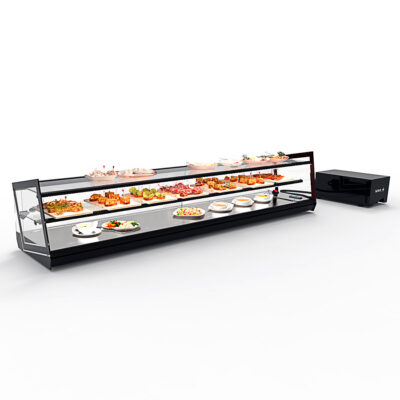 Vitrina Expositora Refrigerada para Tapas 1 Estante Cuba Plana Cristal Recto Grupo Remoto Sobremesa Gama KUBE 1540x385x360h mm VCKB8GRP Sayl
