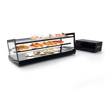 Vitrina Expositora Refrigerada para Tapas 1 Estante Cuba Plana Cristal Recto Grupo Remoto Sobremesa Gama KUBE 850x385x360h mm VCKB4GRP Sayl