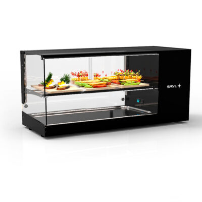 Vitrina Expositora Refrigerada para Tapas 1 Estante Cuba Plana Cristal Recto Sobremesa Gama LOGIC TRIPLE 970x380x460h mm VTLG24P-1 Sayl