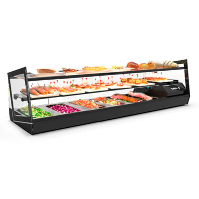 Vitrina Expositora Refrigerada para Tapas 1 Estantes 6 Bandejas 6 GN 1/3x40 Cristal Recto Sobremesa Gama KUBE 1320x395x360h mm VCKB6 Sayl