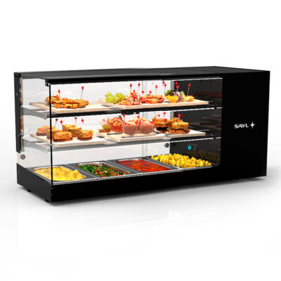 Vitrina Expositora Refrigerada para Tapas 2 Estantes 4 Bandejas GN 1/3x40 Cristal Recto Sobremesa Gama LOGIC TRIPLE 970x380x460h mm VTLG24-2 Sayl