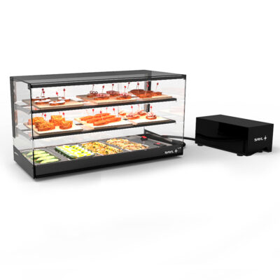 Vitrina Expositora Refrigerada para Tapas 2 Estantes 4 Bandejas GN 1/3x40 Cristal Recto Grupo Remoto Sobremesa Gama LOGIC TRIPLE 840x395x465h mm VTLG24GR-2 Sayl