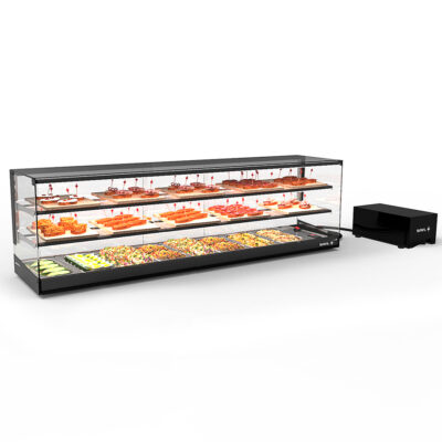 Vitrina Expositora Refrigerada para Tapas 2 Estantes 8 Bandejas GN 1/3x40 Cristal Recto Grupo Remoto Sobremesa Gama LOGIC TRIPLE 1540x395x465h mm VTLG28GR-2 Sayl