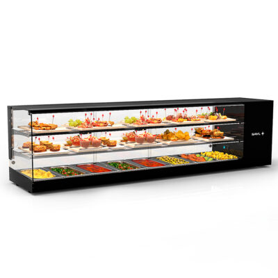 Vitrina Expositora Refrigerada para Tapas 2 Estantes 8 Bandejas GN 1/3x40 Cristal Recto Sobremesa Gama LOGIC TRIPLE 1680x380x460h mm VTLG28-2 Sayl