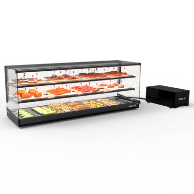 Vitrina Expositora Refrigerada para Tapas 2 Estantes Cristal Recto 6 Bandejas GN 1/3x40 Grupo Remoto Sobremesa Gama LOGIC TRIPLE 1190x395x465h mm VTLG26GR-2 Sayl
