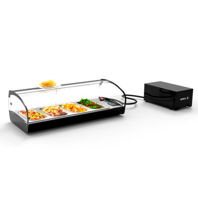 Vitrina Expositora Refrigerada para Tapas 4 Bandejas GN 1/3x40 Cristal Curvo Grupo Remoto Sobremesa Gama SHARK 840x395x270h mm SK4GR Sayl