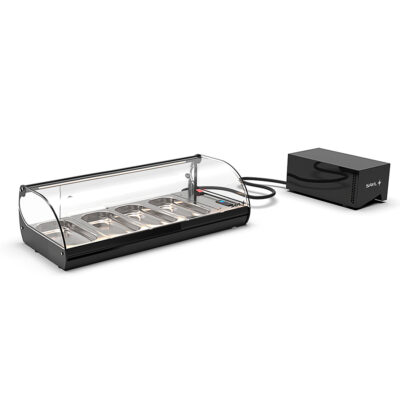 Vitrina Expositora Refrigerada para Tapas 4 Bandejas GN 1/3x40 Cristal Curvo Sobremesa Grupo Remoto Gama CLASSIC 840x395x245h mm V4GR Sayl